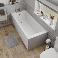 Bathroom Single Ended Straight Square Bath White Acrylic Bathtub 1600 x 700mm - White