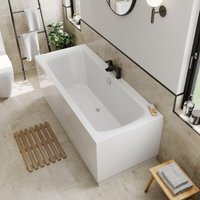 1800 x 800mm Bathroom Double Ended Square Bath Acrylic White with Side Panel - White