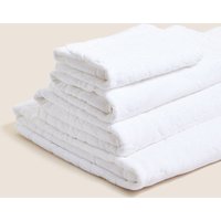 M&S Pure Cotton Linear Floral Towel - Bath Towel - White, White