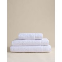 M&S Pure Cotton Towel with Linen Border - Bath Sheet - White, White