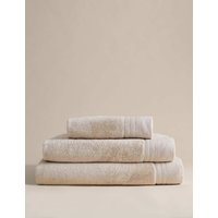 M&S Pure Cotton Towel with Linen Border Light Buff
