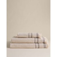 M&S Cotton Rich Fringed Border Towel Natural Mix