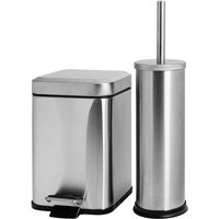 Brushed Steel Round Toilet Brush & Square Bin Set