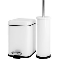 White Round Toilet Brush & Square Bin Set