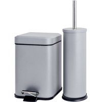 Matt Grey Round Toilet Brush & Square Bin Set