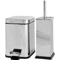 Chrome Square Toilet Brush & Bin Set