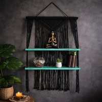 Macrame Black & Turquoise Hanging Shelves
