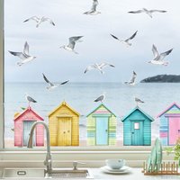 Window Stickers - Seaside Beach Huts & Seagulls