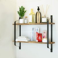 2-Tier Floating Wall Shelf Wooden Bathroom Storage Shelf