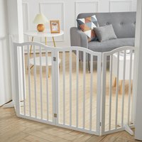 Wood Durable Free Standing Folable Pet Gate Fence White 4 Panels