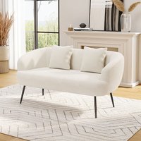 White Teddy Fabric Loveseat with Metal Legs