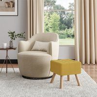 Yellow Square Linen Upholstered Footstool with Wooden Legs