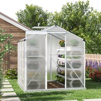 6ft x 6ft Greenhouse Polycarbonate Aluminium Greenhouse with Window and Sliding Door