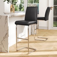 2 Pcs Black PU Leather Bar Stools with Backrest for Pub Dining Room