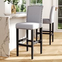 2Pcs Linen Buttoned Studded Bar Stools Dining stools,Grey