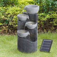 4 Tier Bowl Outdoor Solar Powered Water Fountain Rockery Decor with LED Light