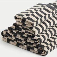 M&S Pure Cotton Geometric Check Towel Charcoal