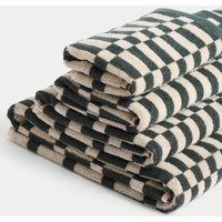 M&S Pure Cotton Geometric Check Towel Forest Green