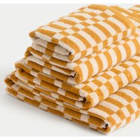 M&S Pure Cotton Geometric Check Towel Dark Ochre