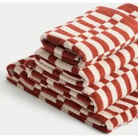 M&S Pure Cotton Geometric Check Towel Clay